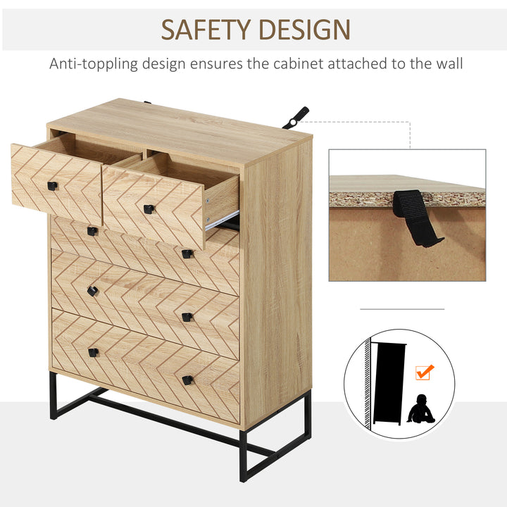 5 Drawer Chest Sideboard Cabinet Storage Unit Bedroom Home Unique Zigzag Design w/ Black Metal Handles Anti Tip & Top