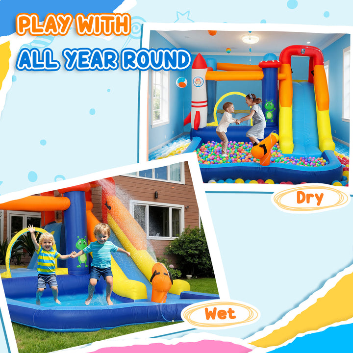 5 in 1 Bouncy Castle for Children with 550W Blower, Water Slide, Splas