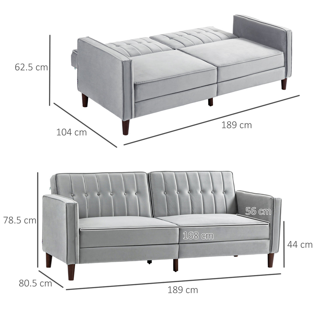 Modern Convertible Sofa Futon Velvet-Touch Tufted Couch Compact Loveseat with Adjustable Split Back, Light Grey
