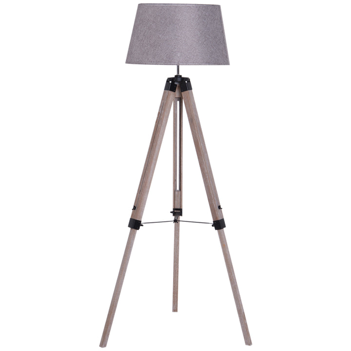 HOMCOM Wooden Adjustable Tripod Free Standing Floor Lamp Bedside Light E27 Bulb Compatible | Aosom UK