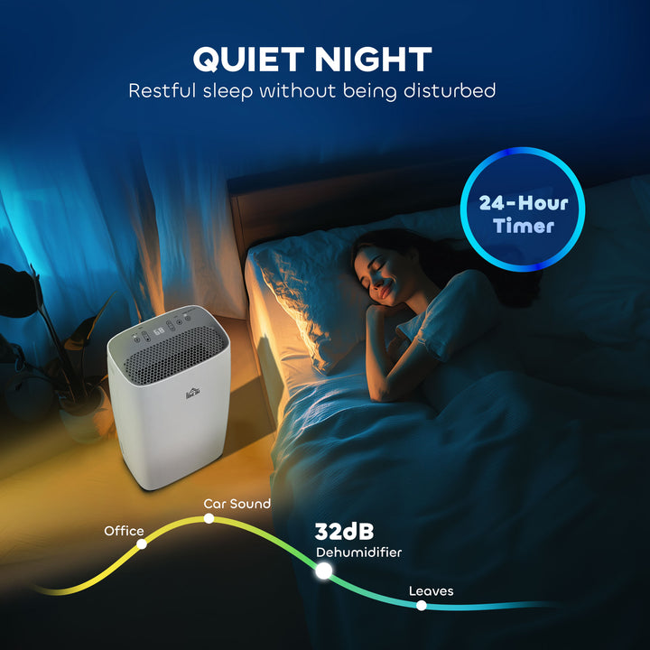 12L/Day Dehumidifier with Continuous Drainage, 2.5L Water Tank, 24H Timer, Humidity Display, for Home Damp, Condensation, Mould and Laundry Drying, White