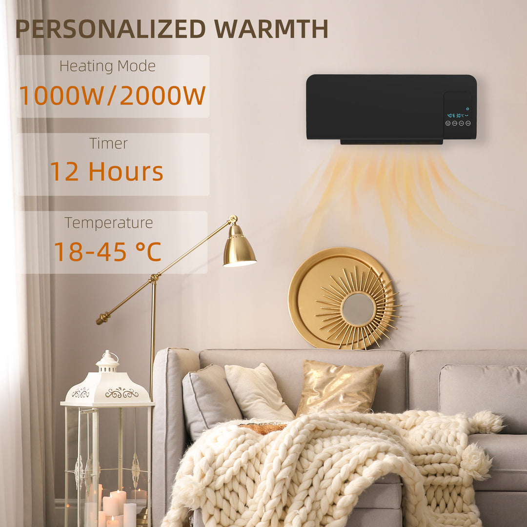 HOMCOM 2000W Wall Mounted Heater, 18-45°C Temperature, Black