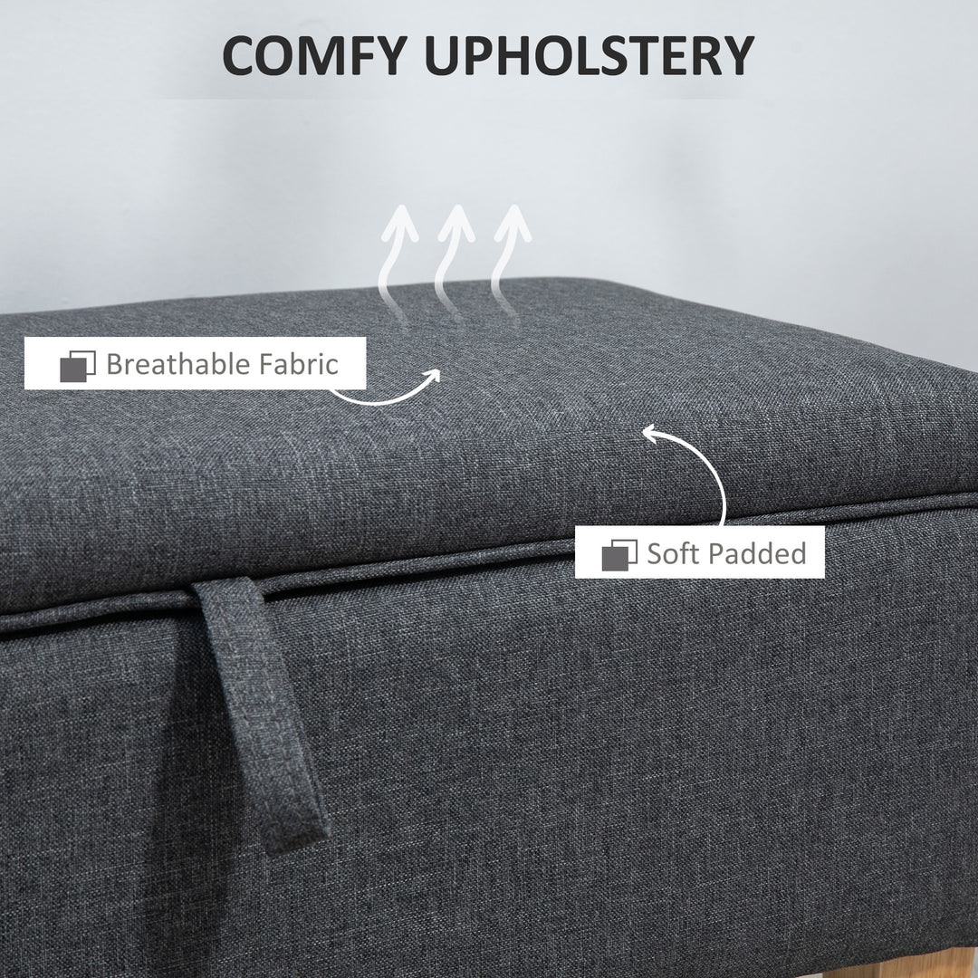 HOMCOM Linen Storage Ottoman, Padded Footstool, Rubberwood Legs, Ideal for Bed End, Shoe Bench, Seating, Dark Grey | Aosom UK