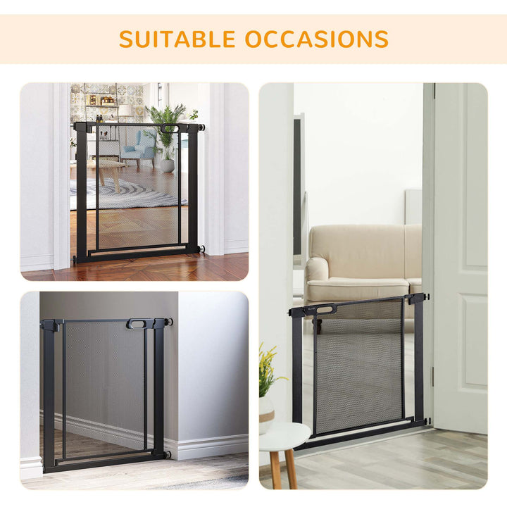 PawHut Pressure Fit Safety Gate for Doors and Stairs, Dog Gate with Auto Close, Pet Barrier for Hallways, with Double Locking Openings 75-82 cm Black