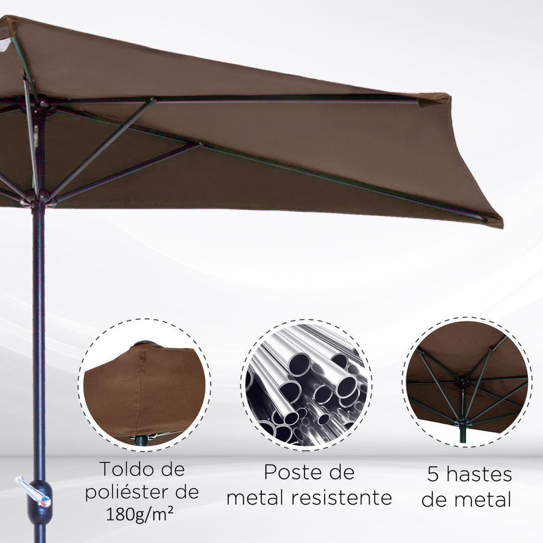 MCL 2.7m Balcony Half Parasol Garden Outdoor Umbrella 5 Steel Ribs - Brown