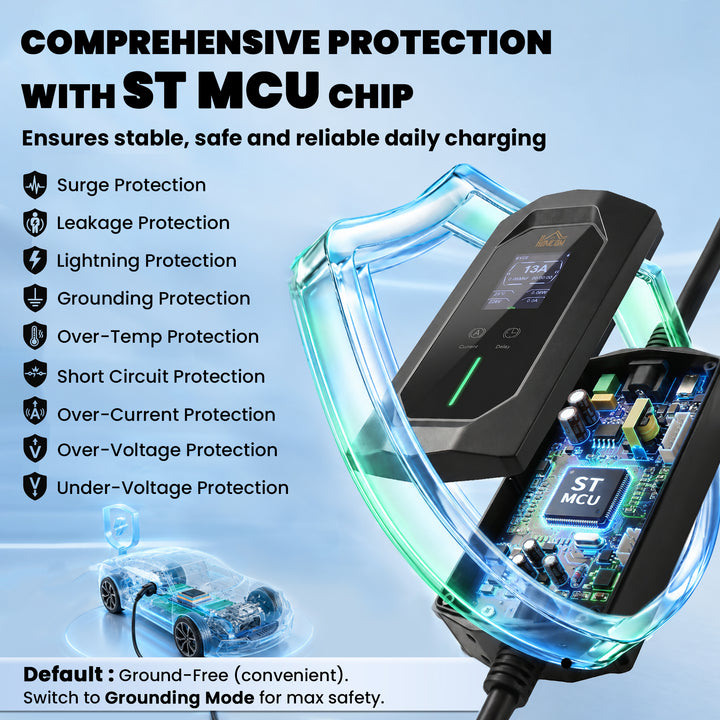 EV Charger Type 2 to 3 Pin Plug, 10 m, 2.8 kW, 6-13 A, Electric Car Ch
