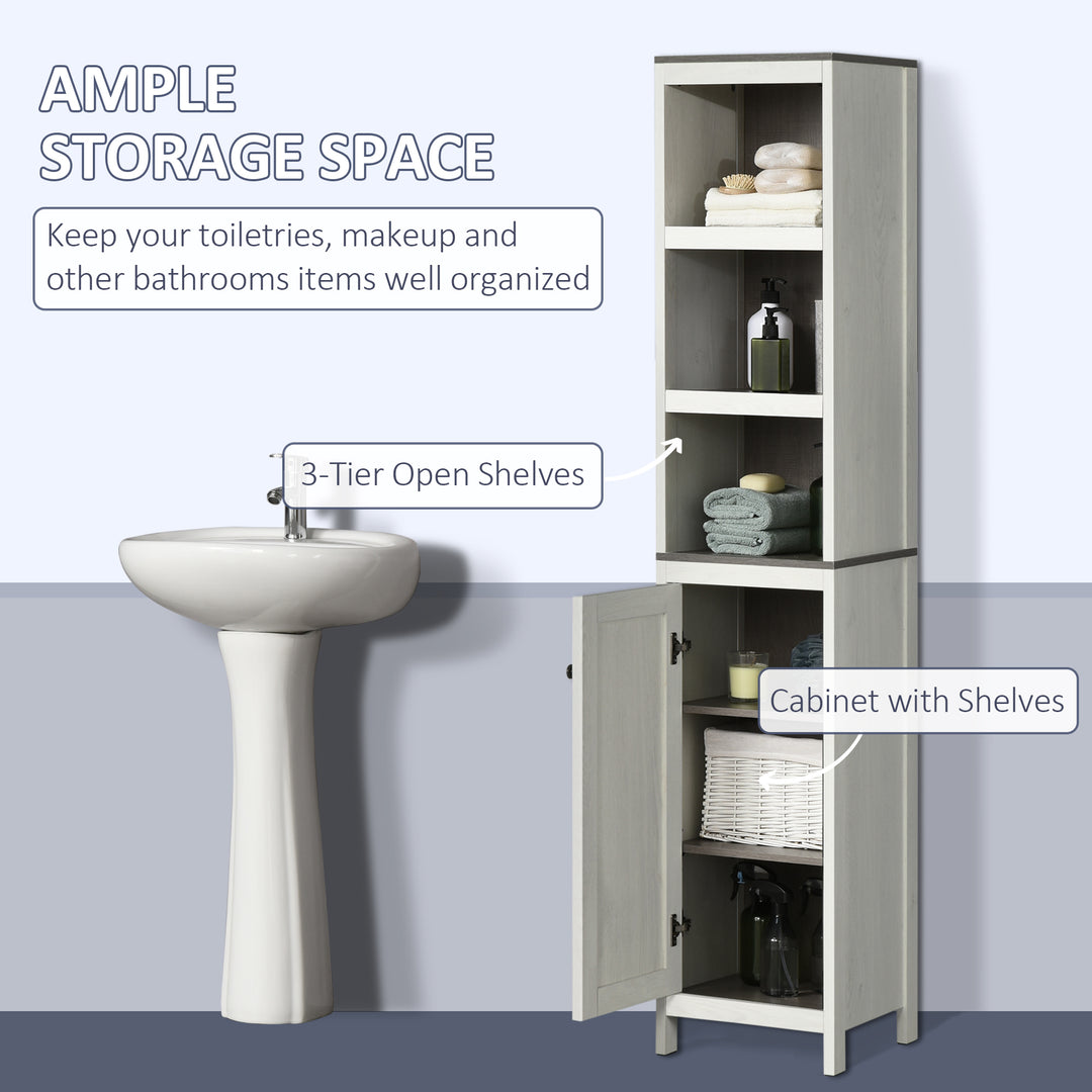 Tall Bathroom Storage Cabinet, Freestanding Tower Cabinet with 3 Open Shelves and Adjustable Shelf, Antique White