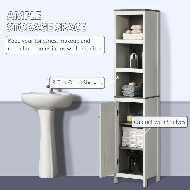Tall Bathroom Storage Cabinet, Freestanding Tower Cabinet with 3 Open Shelves and Adjustable Shelf, Antique White