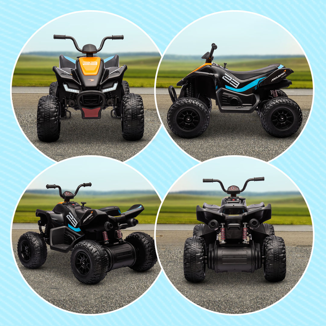 HOMCOM McLaren Licensed Electric Quad Bike, 12V with Music, Headlights, MP3, Suspension Wheels, Black, for Ages 3-8