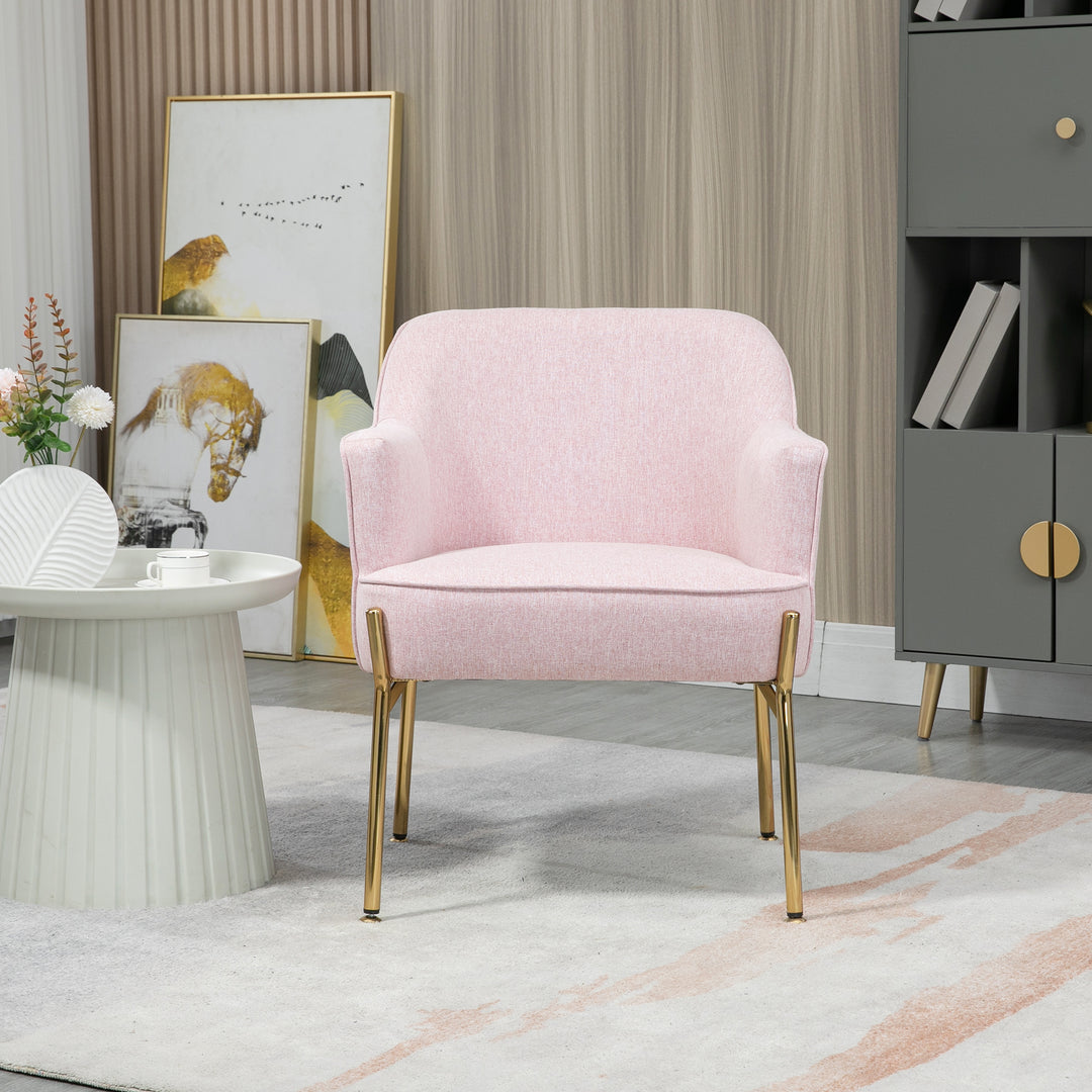 Accent Chair, Living Room Armchair, Vanity Chair with Gold Plating Metal Legs and Soft Padded Seat for Bedroom and Café, Set of 2, Pink
