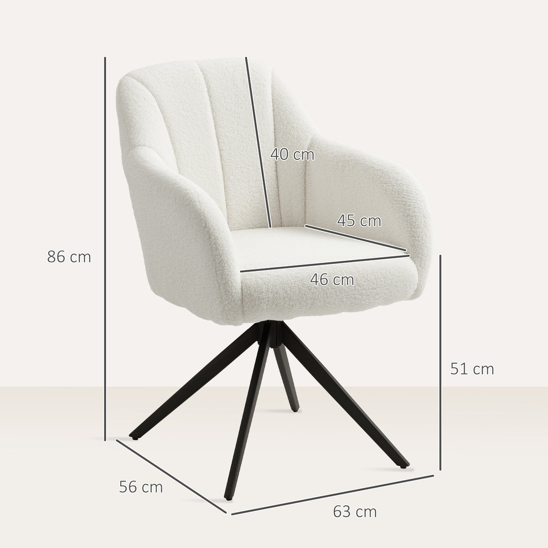 360 Degree Swivel Accent Chair, Teddy Fleece Fabric Armchair, Upholstered Tufted Vanity Chair with Steel Legs for Living Room, Bedroom, Home Office, White