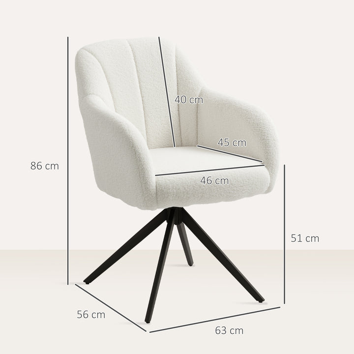 360 Degree Swivel Accent Chair, Teddy Fleece Fabric Armchair, Upholstered Tufted Vanity Chair with Steel Legs for Living Room, Bedroom, Home Office, White