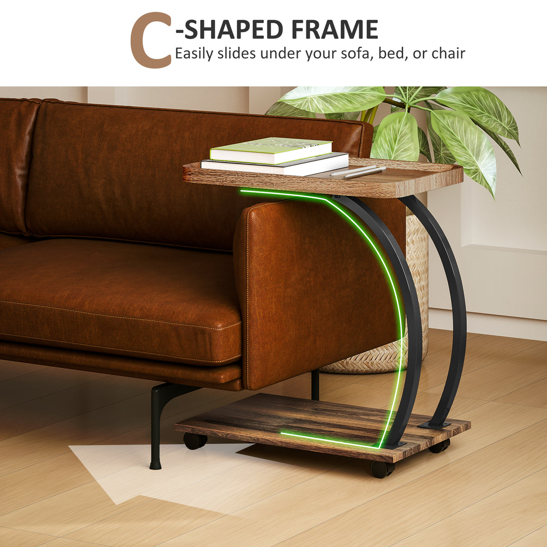 2-Tier Mobile C-Shaped Side Table - Brown