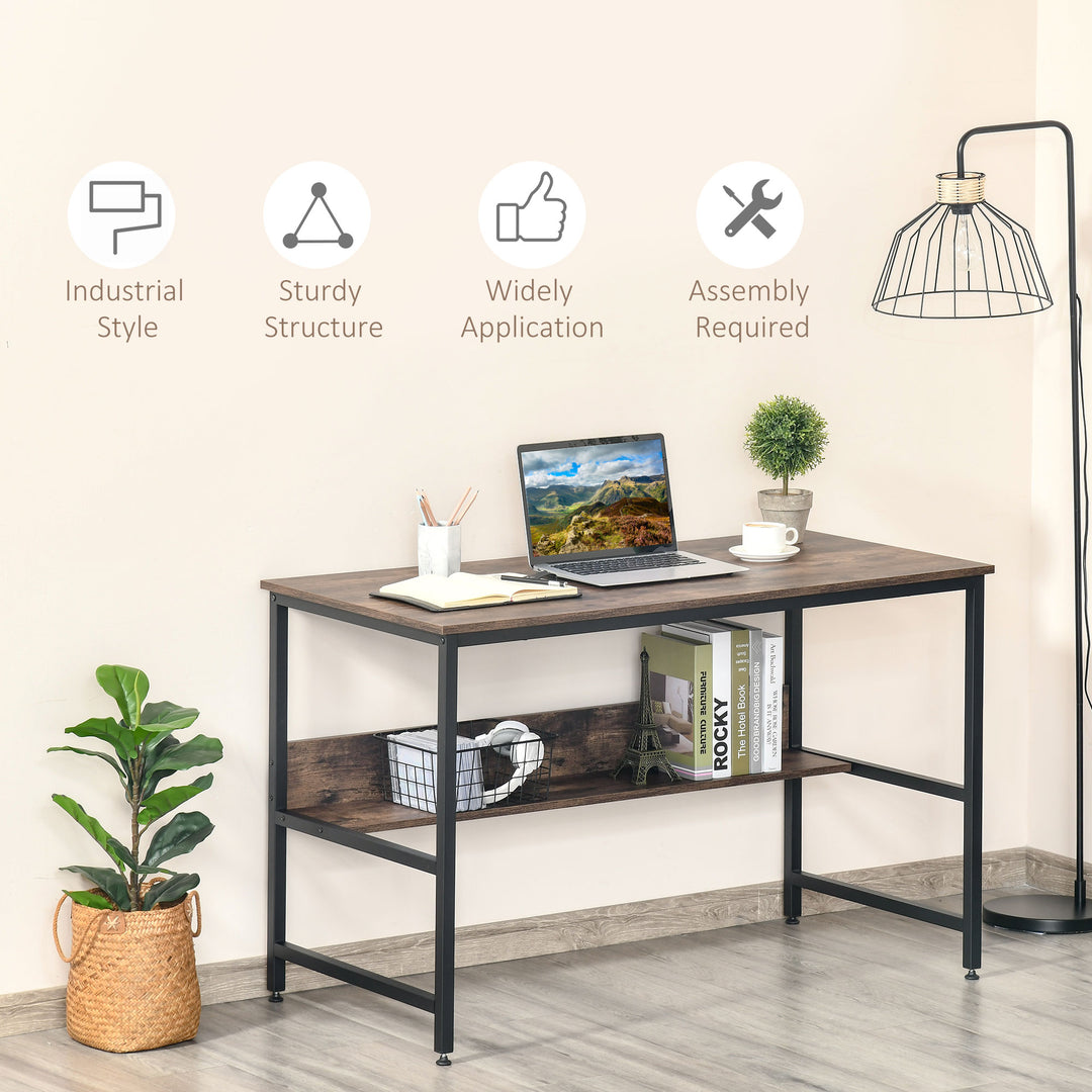 Computer Desk with Storage Shelf, 120 x 60cm Home Office Desk with Metal Frame, Study Table, Easy Assembly, Rustic Brown