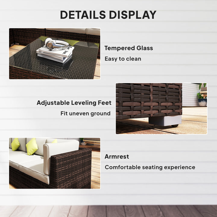 8 Piece Rattan Corner Sofa Set with Wide & Deep Seat, Assembled Aluminium PE Rattan Garden Furniture Set with Thick Cushions and Glass Top Table for Outdoor, Conservatory, Mixed Brown