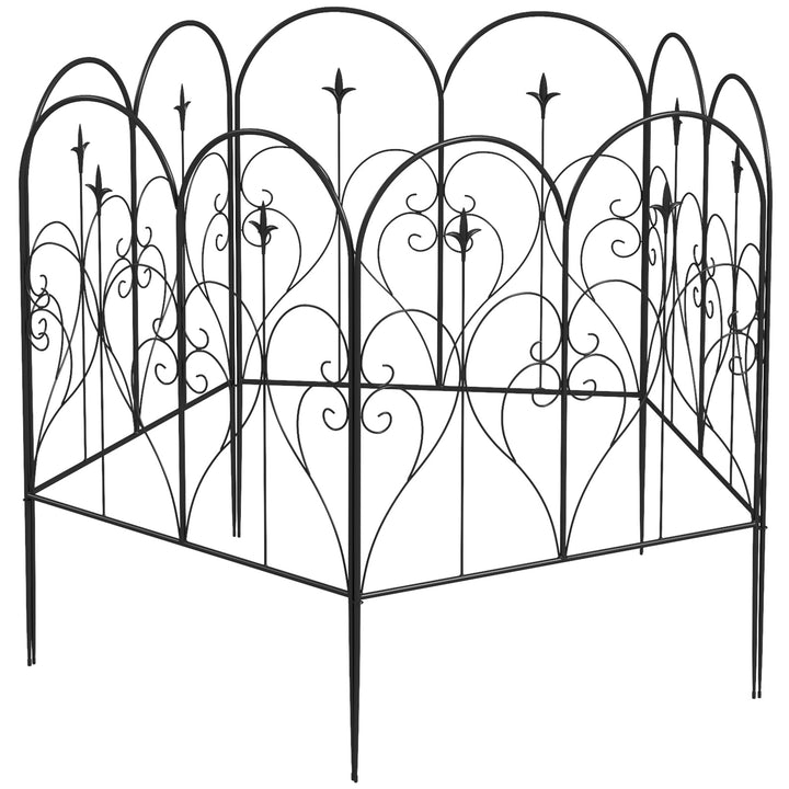 Outsunny Metal Garden Fence Panels, Decorative Outdoor Picket, Heart-shaped Scrollwork, Set of 5, Black | Aosom UK