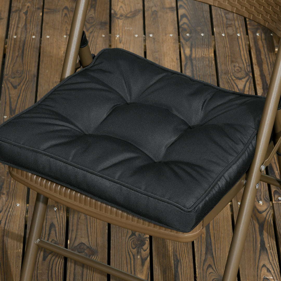 Set of 4 Garden Seat Cushion with Ties, 42 x 42cm Replacement Dining Chair Seat Pad, Black