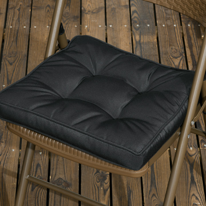 Set of 4 Garden Seat Cushion with Ties, 42 x 42cm Replacement Dining Chair Seat Pad, Black
