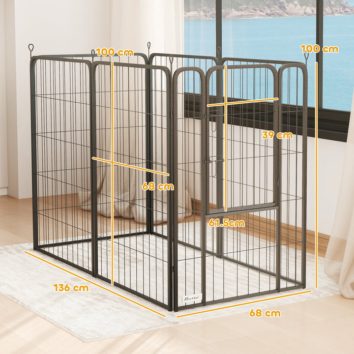 6 Panels Heavy Duty Dog Playpen with Secure Door, for Indoor Outdoor, for Garden, Camping, 100cm High