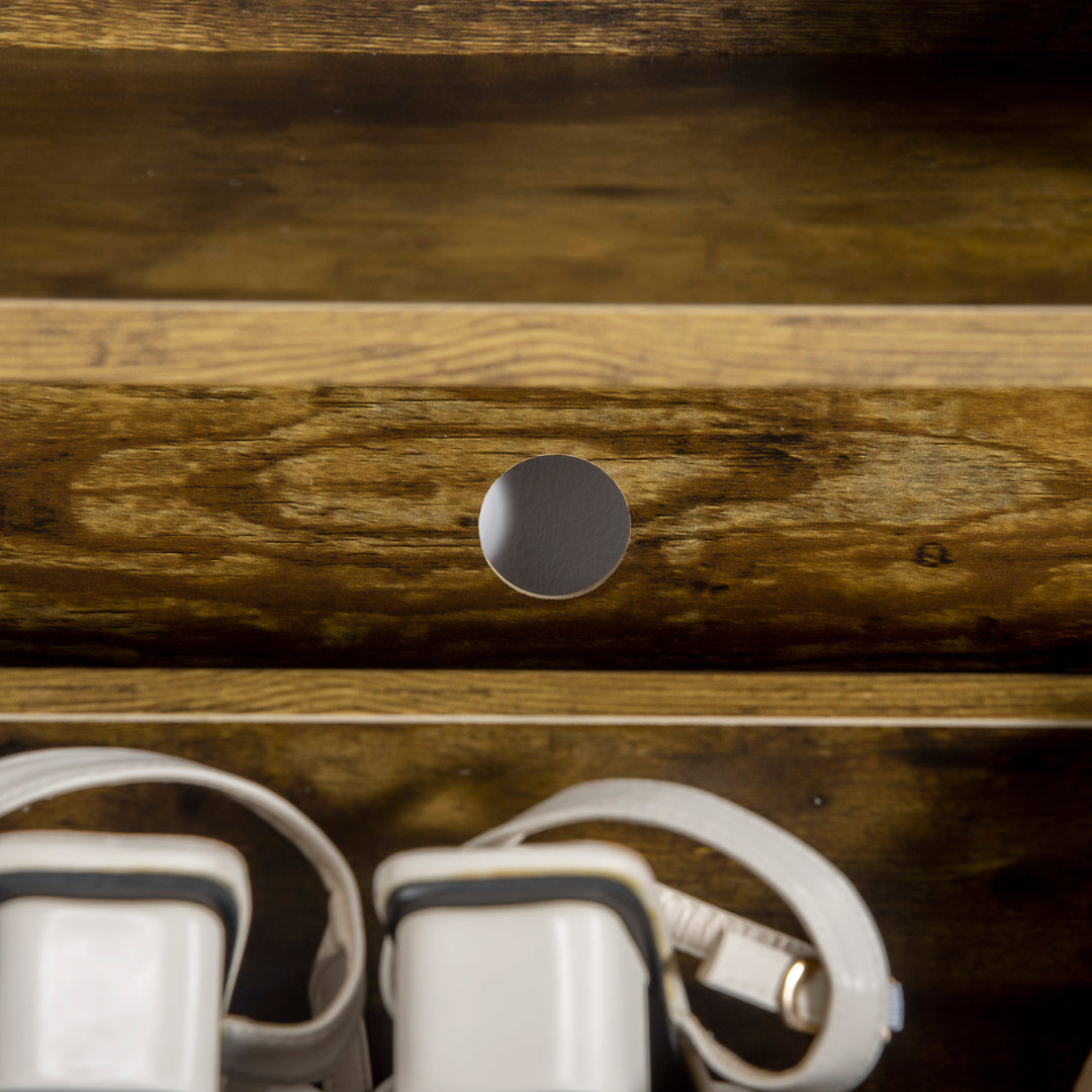 MCL Shoe Cabinet with 2 Flip Doors, Slim 2-Drawer Shoe Cupboard with Adjustable Divider and Open Compartment for 12 Pairs of Shoes, Entryway Storage Unit, Rustic Brown