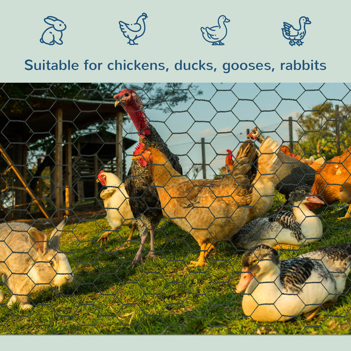 1m x 25m Chicken Wire Mesh, Foldable PVC Coated Welded Garden Fence, Roll Poultry Netting, for Rabbits, Ducks, Geese - Dark Green
