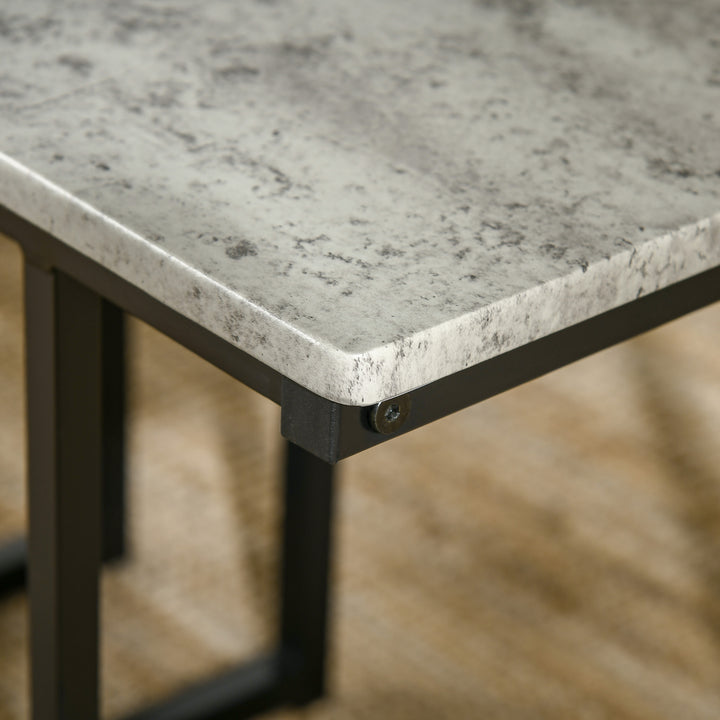 MCL Dining Table and Chairs Set for 4 People, Concrete Effect Kitchen Table and Bench Set with Steel Frame, 4 Piece Dining Room Sets, Grey