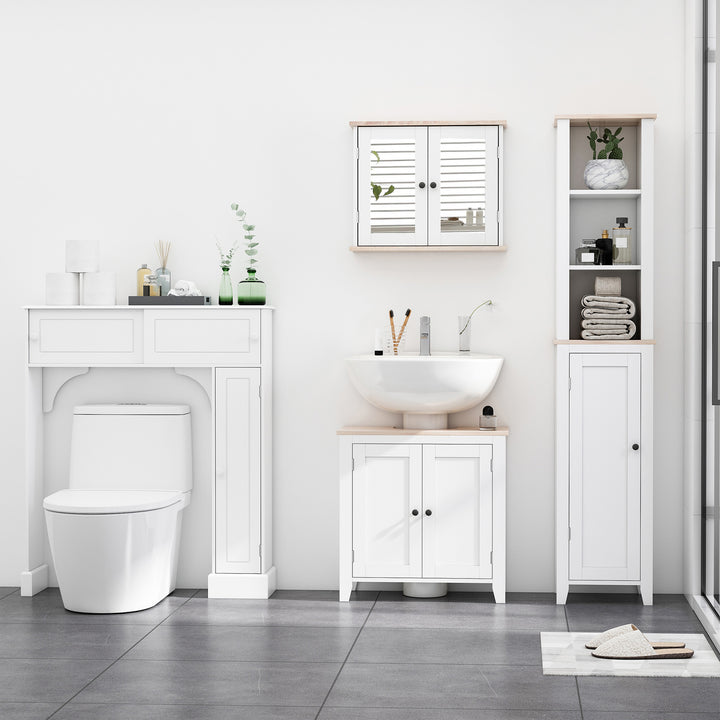 Bathroom Mirror Cabinet Wall Mounted Storage Cupboard with Double Door and Adjustable Shelf, White