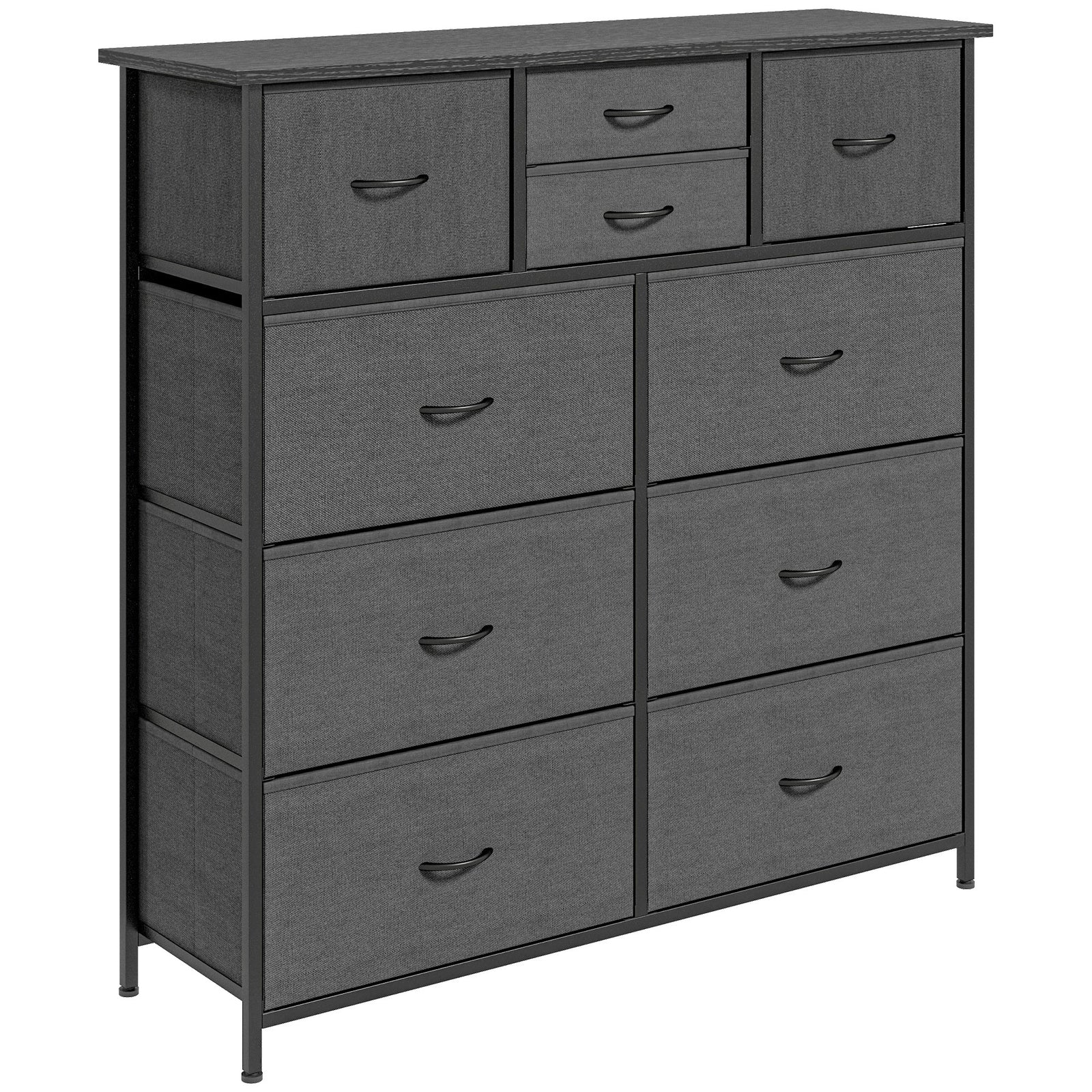Bedroom Chest of Drawers, 10 Drawer Dresser with Foldable Fabric Drawers and Steel Frame, Black