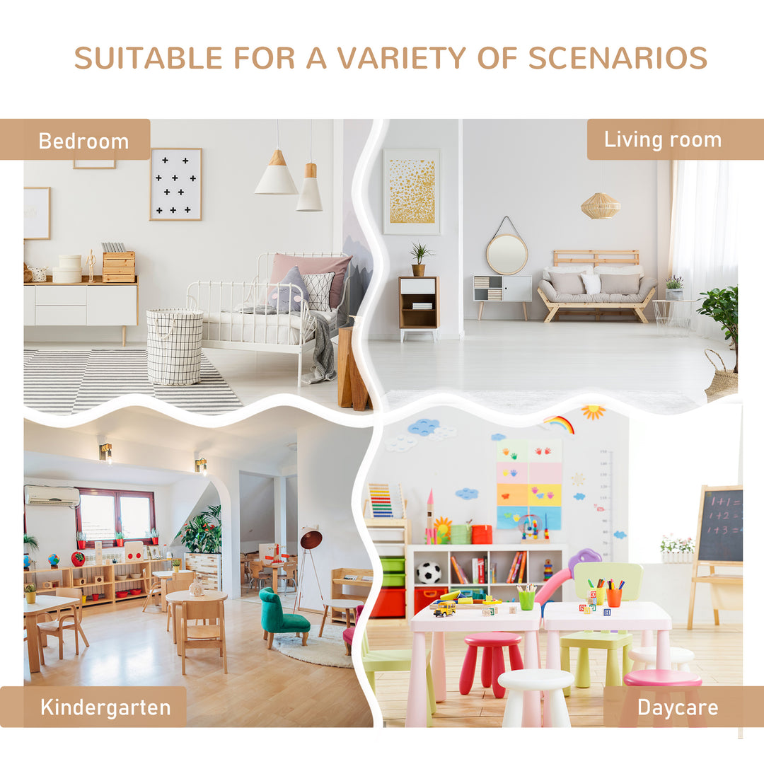 4-Piece Kids Table and Chair Set with 2 Wooden Chairs, 1 Storage Bench, and Interesting Modern Design, Beige/White
