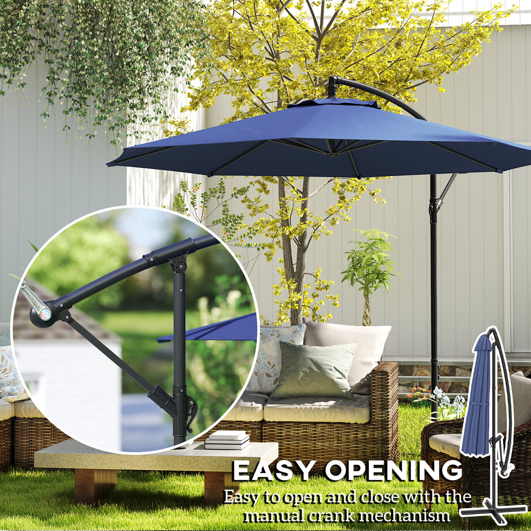 2.45m Overhanging Cantilever Parasol, with Cross Base - Blue