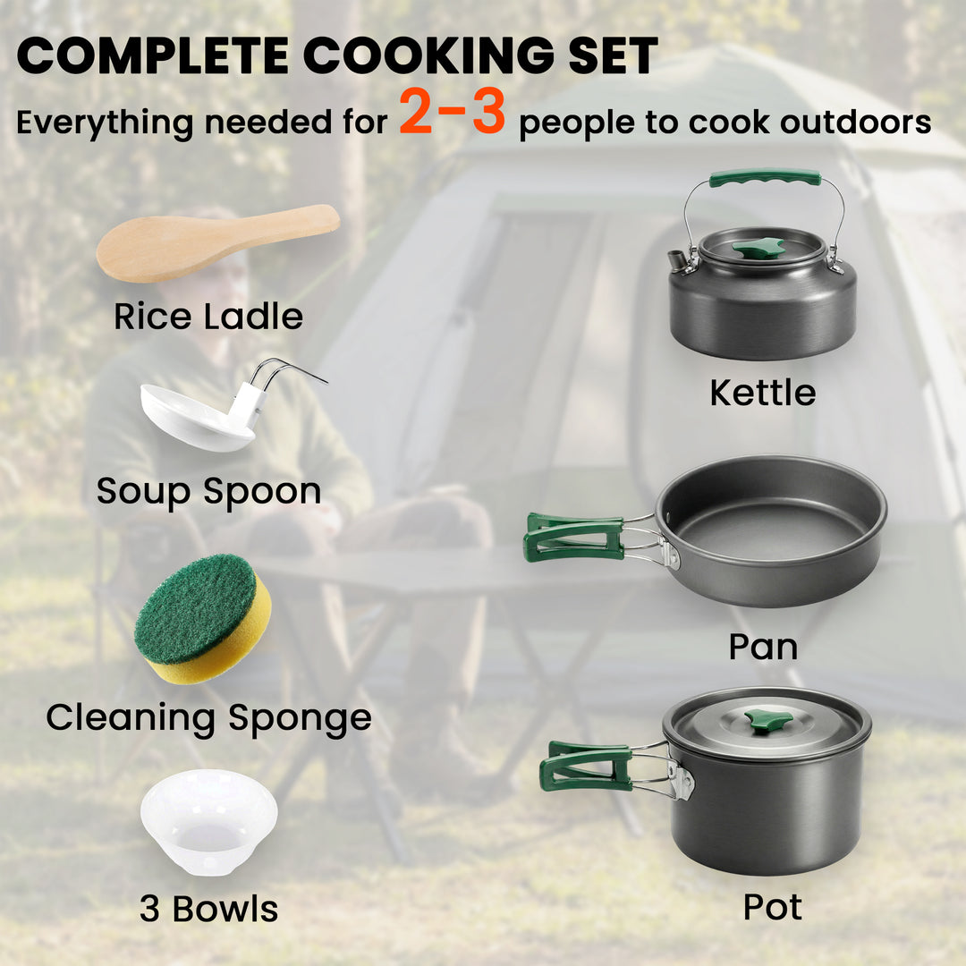 Camping Cookware Set for 2-3 People, Ultralight Aluminium Camping Cook
