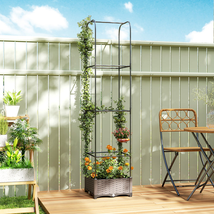 Raised Garden Bed with Trellis, Plastic Planter Box with Drainage Hole