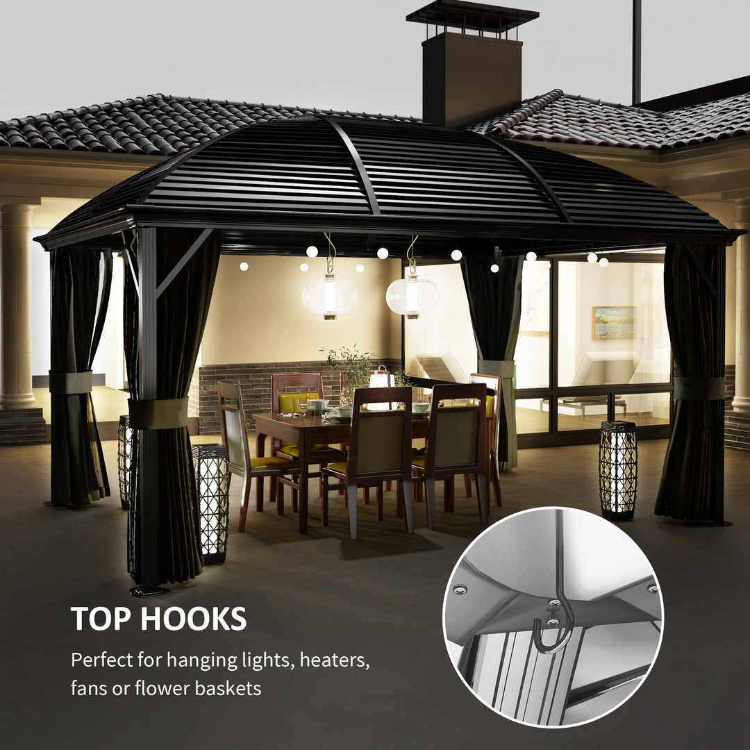 3 x 4m Hardtop Gazebo Canopy with Metal Roof, Aluminium Gazebo Permanent Pavilion with Netting and Curtains, Dark Grey