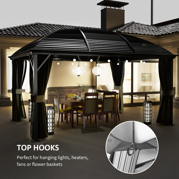 3 x 4m Hardtop Gazebo Canopy with Metal Roof, Aluminium Gazebo Permanent Pavilion with Netting and Curtains, Dark Grey