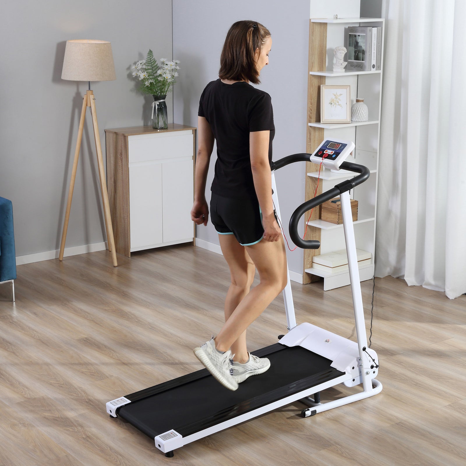 Folding Treadmill with Incline, Walking Pad Treadmill for Home, 1-10km/h Under Desk Running Machine with LCD Display and Wheels, No Assembly, White