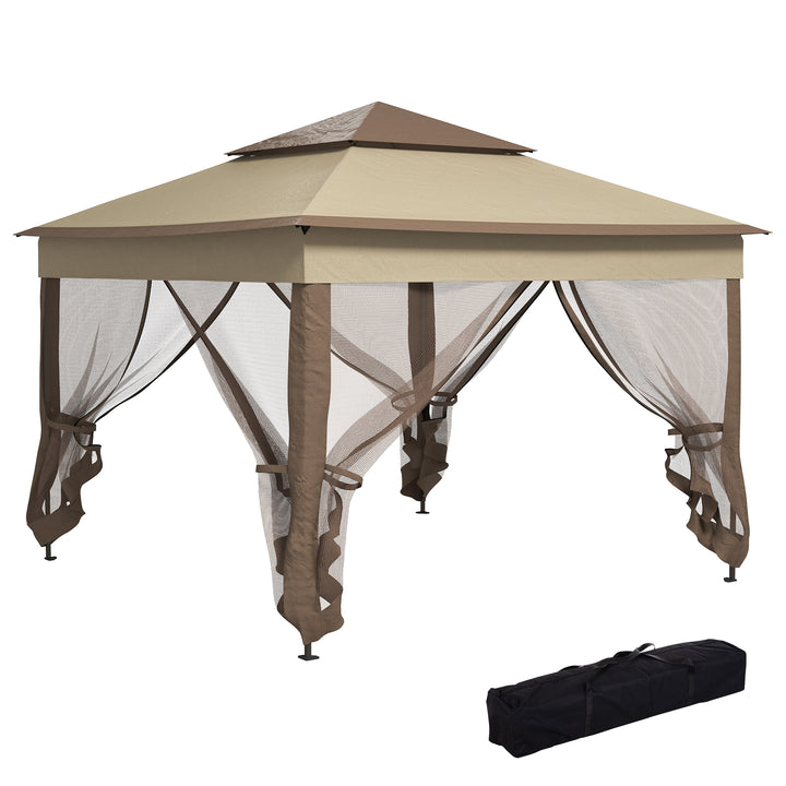 3 x 3(m) Pop Up Gazebo, Marquee Party Tent with Double Tier Roof, Netting and Carry Bag, Event Shelter for Outdoor Patio, Khaki