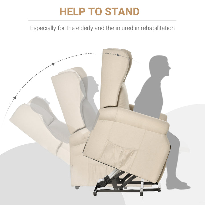 Power Lift Recliner Armchair, Electric Lift Chair for Elderly, Fabric Riser and Reclining Chair with Remote Control, Side Pockets, Extended Footrest, for Living Room, Beige