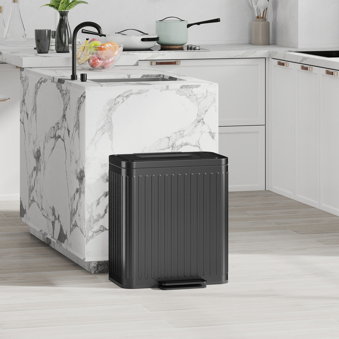 40L Dual Compartment Rubbish Bin, with Soft-Close Lid - Black