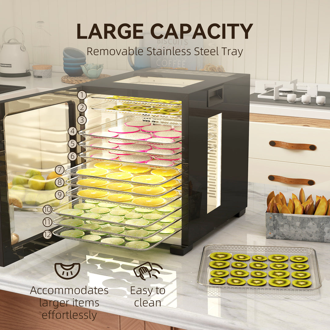 12-Tray 40-70℃ Food Dehydrator - Black