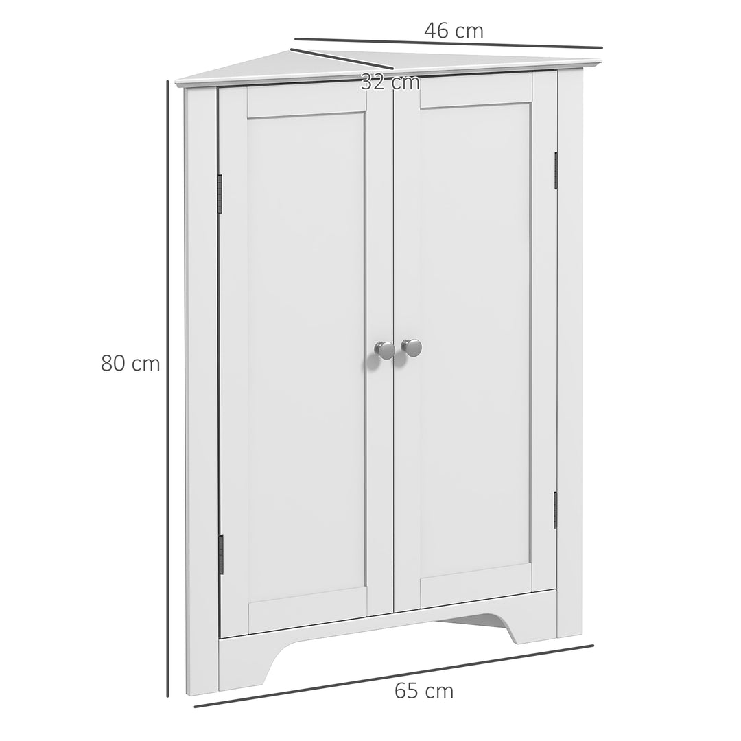 MCL Triangle Bathroom Cabinet, Corner Bathroom Storage Unit with Adjustable Shelf and Recessed Door, Free Standing, White