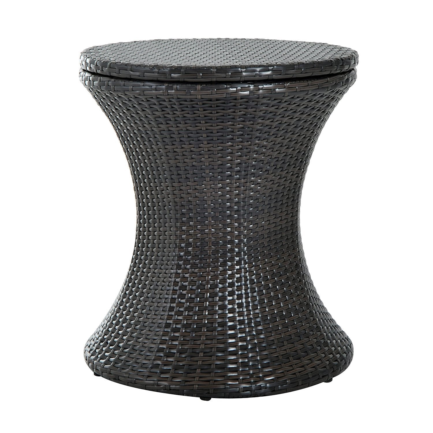 PE Rattan Ice Bucket Table, Height Adjustable Liftable Outdoor Drinks Cooler, 52 cm Round Garden Beer Cocktail Table with Lid for Bar, Patio, Terrace, Brown