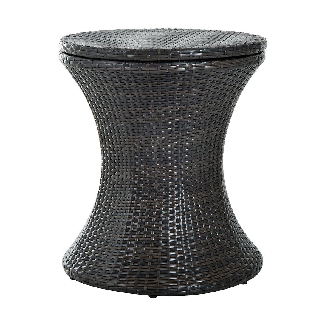 MCL PE Rattan Ice Bucket Table, Height Adjustable Liftable Outdoor Drinks Cooler, 52 cm Round Garden Beer Cocktail Table with Lid for Bar, Patio, Terrace, Brown
