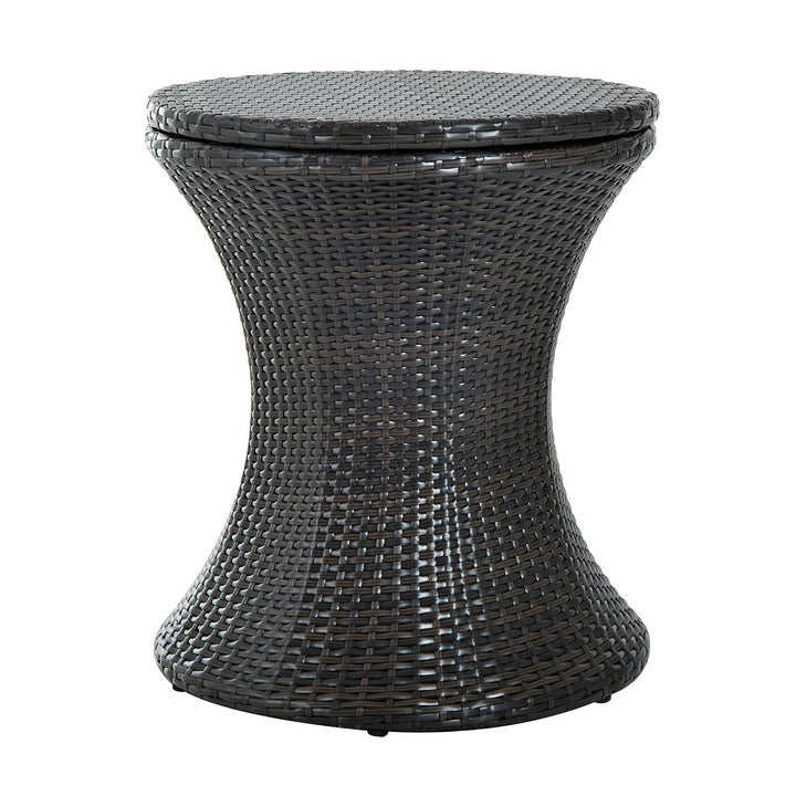 MCL PE Rattan Ice Bucket Table, Height Adjustable Liftable Outdoor Drinks Cooler, 52 cm Round Garden Beer Cocktail Table with Lid for Bar, Patio, Terrace, Brown