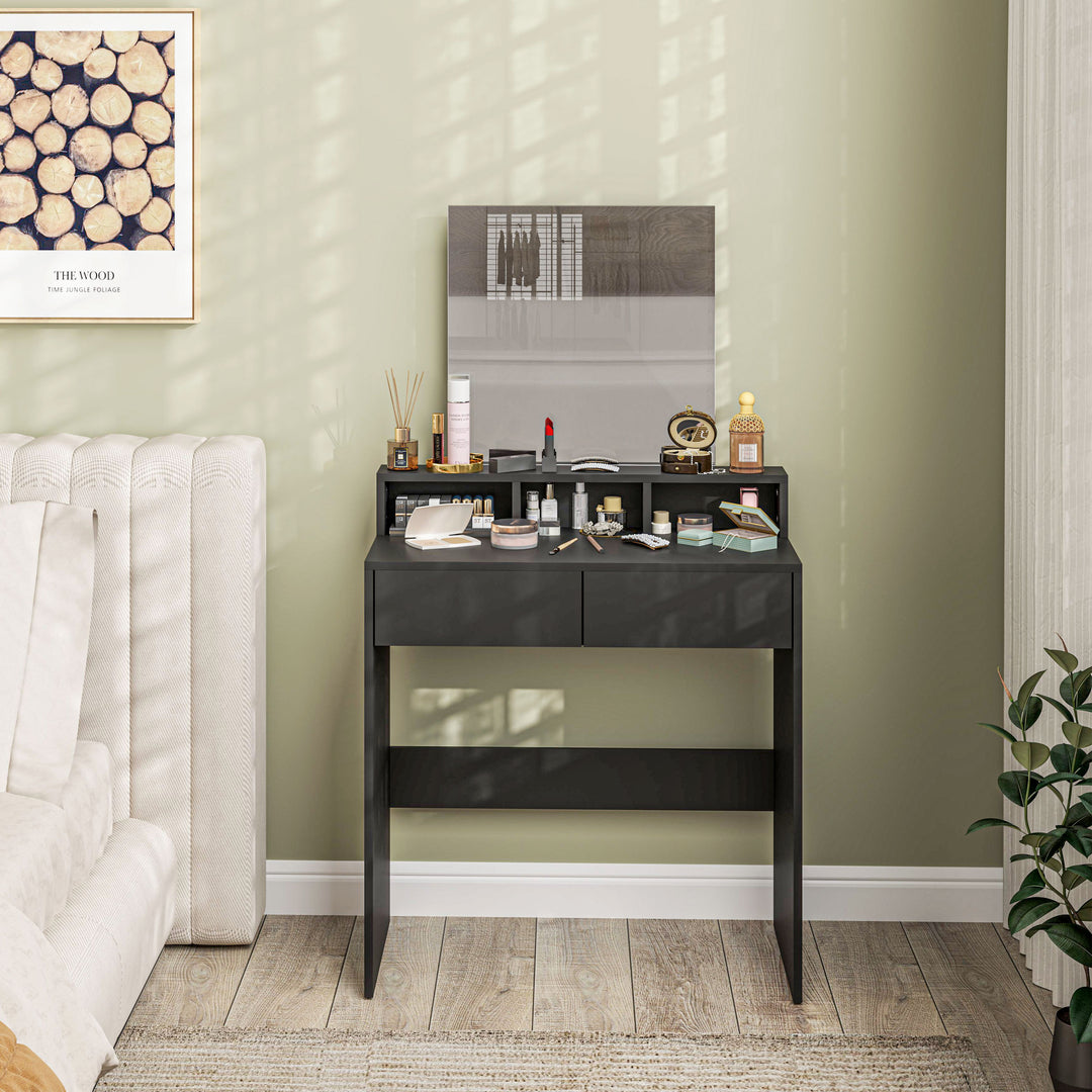 Multi-Storage Dressing Table, with Mirror - Black
