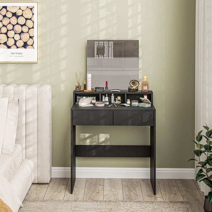 Multi-Storage Dressing Table, with Mirror - Black