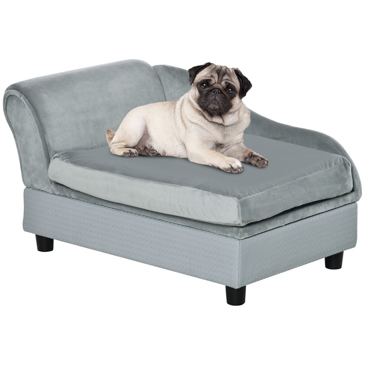 PawHut Pet Chair with Storage for Small Dogs, Cat Sofa with Soft Cushion, Light Blue, 76 x 45 x 41.5 cm | Aosom UK