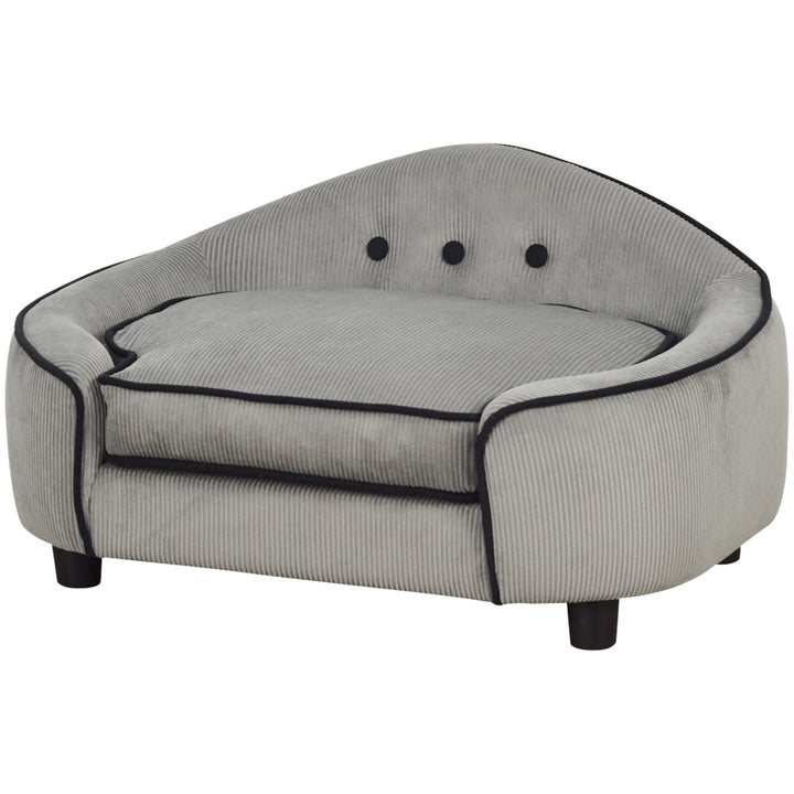 Dog Sofa for XS and S Size Dogs, Pet Chair Bed with Soft Cushion, Cat Sofa Couch with Washable Cover, Wooden Frame, 66.5 x 45 x 35.5 cm, Grey