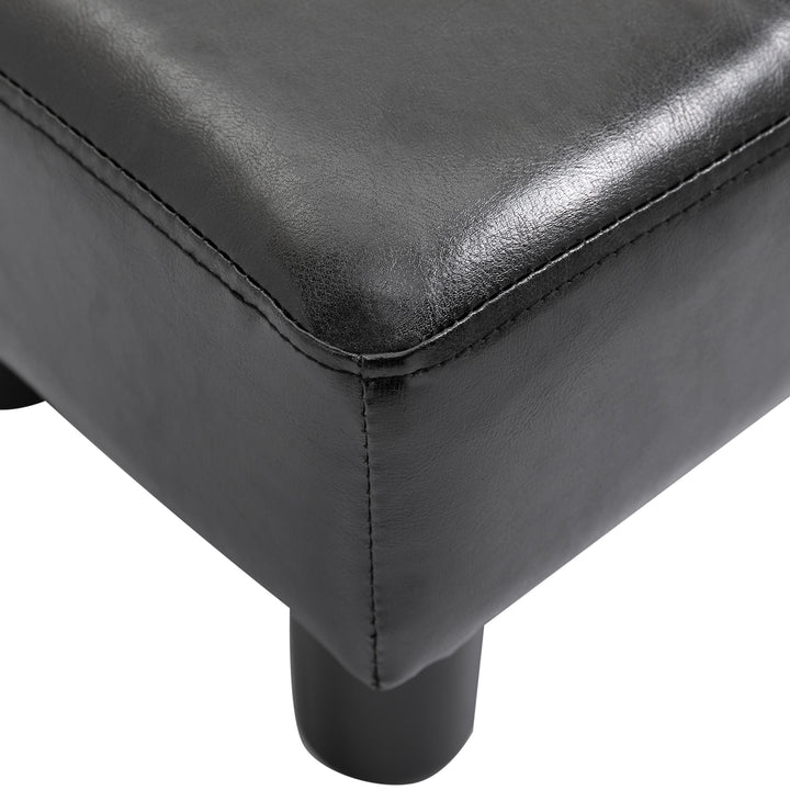 MCL Faux Leather Footstool, Small Foot Rest, Rectangle Sofa Stool for Bedroom Living Room, Black