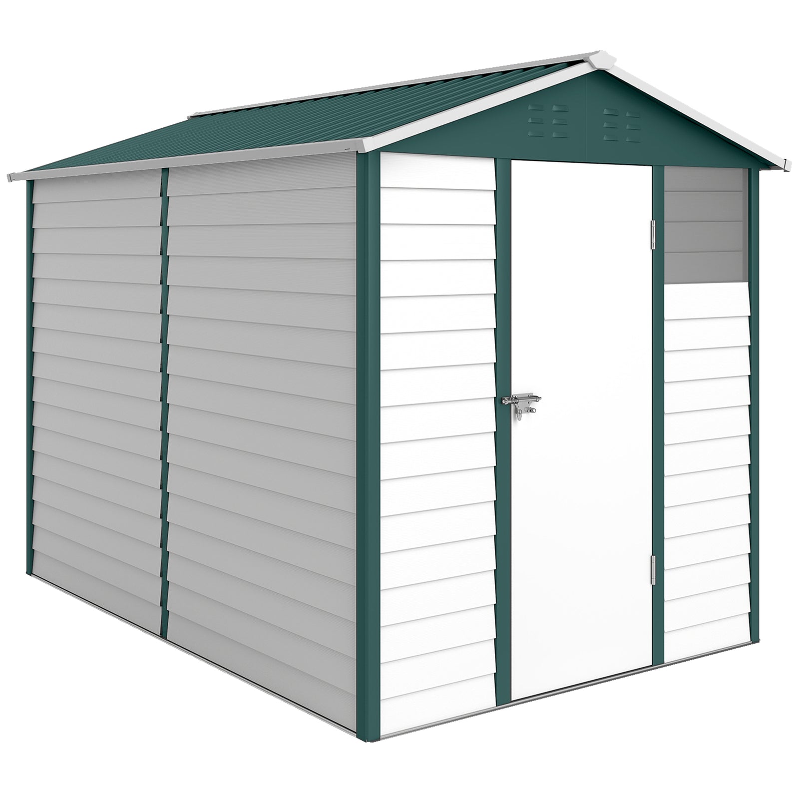 9x 6FT Metal Outdoor Garden Shed, Galvanised Tool Storage Shed w/ Sloped Roof, Lockable Door for Patio Lawn, Green
