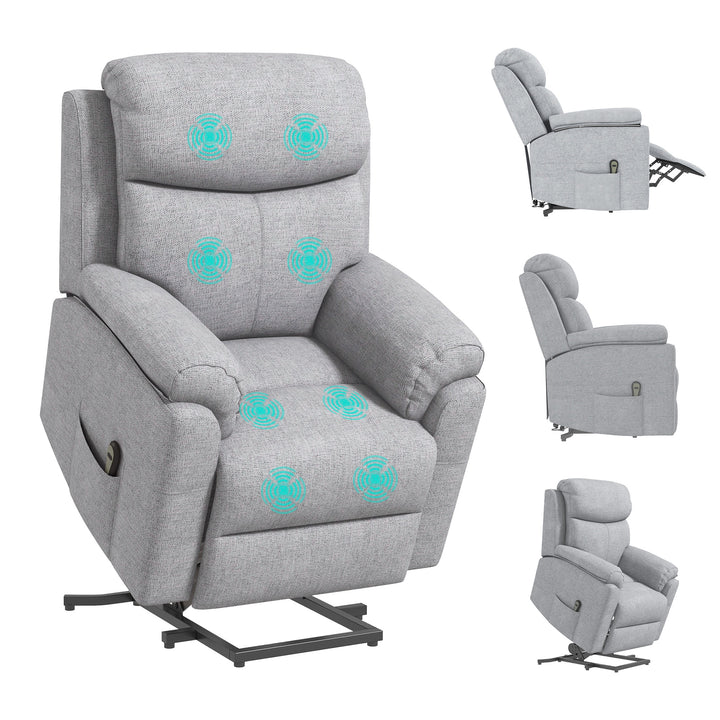 HOMCOM Power Lift Chair Electric Riser Recliner for Elderly, Linen Fabric Sofa Lounge Armchair with Remote Control and Side Pocket, Grey